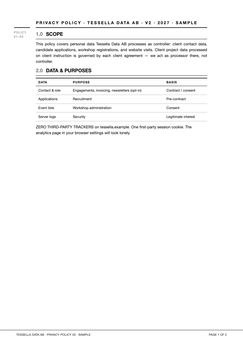 Minimalist grid privacy policy
